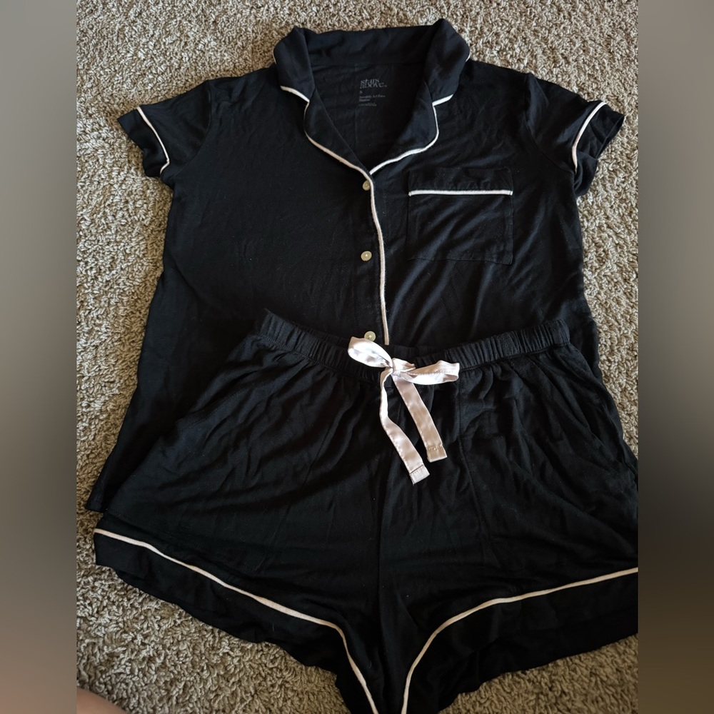 Black Women's Pajama Set with White Trim